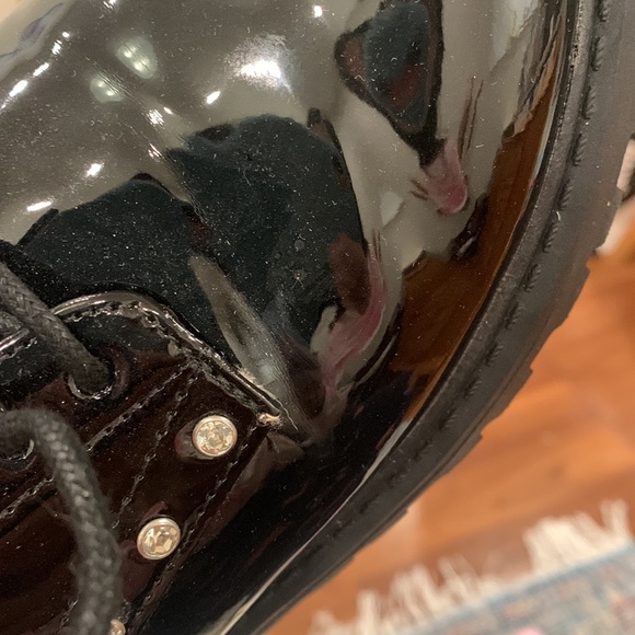 ZARA Patent Leather Chunky Heel Studded Oxford Shoes - Picture 14 of 15